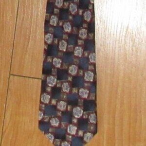 Christian Dumas 100% Silk Tie, Navy Blue, Deep Maroon and White Flowers    J121
